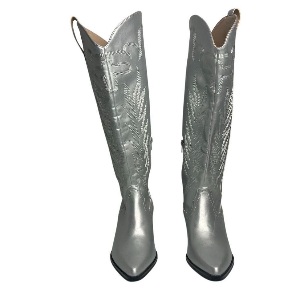 Arula Women's Silver Knee-High Cowboy Boots Size 9 Western Style